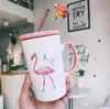 Flamingo Seramik Su Kupa Pembe Ve İhale Maiden Kalp Kahve Kupalar Tumbler Kapak Paslanmaz Çelik Hasır Ofisi 7 5deE1 Kulp