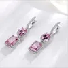 Wholesale- modern CZ diamond stud earrings luxury designer jewelry silver plated pink elegant ladies earrings with box birthday gift