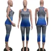 Gradient Märke Designer TrackSuit Ärmlös Vest Tanks + Leggings Tights 2 Piece Women Set Brev Skriv ut T Shirt Outfits kostym Kläder S-3XL