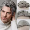 Tupé de cabello humano gris mezclado marrón para hombres 5 80 sistema de reemplazo de cabello Remy gris piel rizada Men039s tupé new42666498315290