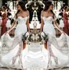 2019 Off The Shoulder Lace A Line Trouwjurken Split Bohemen Zomer Strand Sweep Train Wedding Bridal Towns