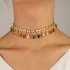 Chaîne à maillons cubains de luxe avec baguette colorée, breloque en forme de goutte de cz, collier ras du cou de mariage hip hop Rock pour femmes, collier de déclaration 203Y