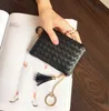 3pcs Coin Purse Women PU Square Shaped Weave Short Min Wallet With Tassel Mix Color