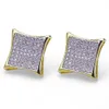 Mens Luxury Hip Hop Jewelry Bling Square Shaped Iced Out Gold Diamond Stud Earrings Wedding Earrings Gift2681177