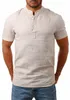 Nouveau été hommes chemise Baggy coton lin solide à manches courtes col en v haut rétro chemisier streetwear camisas hombre279H