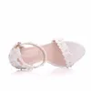 Sandales d'été dentelle blanche bride à la cheville sandale de mariage 11 cm talons hauts bout ouvert talon mince femme robe de soirée Shoes253A