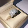 Anello da dito scintillante Gioielli di lusso Argento sterling 925 Zaffiro bianco pieno Pietre preziose con diamanti CZ Anello da donna con anello di fidanzamento per matrimonio