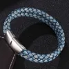 Double Layer Retro Blue Braided Leather Bracelet Men Jewelry Fashion Stainless Steel Magnetic Clasp Bangles Male Wrist Band Gift213n