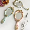 1st Cute Creative Wood Vintage Hand Mirrors Makeup Vanity Mirror Rectangle Hand Håll kosmetisk spegel med handtag för gåvor6292681