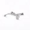 Sexy Gun Shape Wasit Belly Dance Crystal Body Jewelry Acciaio inossidabile Strass Navel Bell Button Piercing Anelli pendenti per le donne