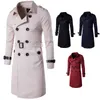 Herfst Mens Trench Coats Lange Sportjassen Slanke Mannelijke Mode Jassen Windjack Effen Kleur Uitloper