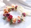 Adjustable Flower Headband Hair Wreath Floral Garland Crown Halo Headpiece with Ribbon Boho Wedding Festival Holiday