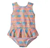 Barn baddräkt tjejer randig ruffle baddräkt enstycken bikini blommig print rompers bodysuit baddräkt baby sommar mode beachwear a5073