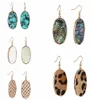 Leopard Print Abalone Shell Turkos Halsband Geometrisk Charms Hexagon Rund Örhängen Charm Dangle Örhängen Smycken för kvinnor