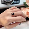 Hip hop Punk S925 Sterling Silver Ladies' shell rings black agate Personality fashion Superior quality Luxurious rose gold circular ring