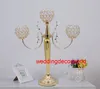 Nieuwe Gold 3 Arms Crystal Beaded Balls Metal Candelabra met bloemenkom en opknoping acrylparels voor bruiloft decoratie centerpiece beste0912