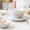 이른 봄 사쿠라 일본 그릇 핑크 릴리프 벚꽃 꽃 피고 쌀 국수 수프 샐러드 4.5 8 인치를위한 수제 세라믹 식기