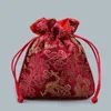 Kinesisk Dragon Silk Brocade Pis Party Favor Bags Small Drawstring Christmas Pouch Candy Presentväska Smycken Förpackning Väskor med fodrade 10st