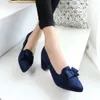 2019 Candy Color Women Pumps Grunt färg Kvinnors Bowknot Suede Block Tjocka Högklackat Skor Bowtie Arbetsskor