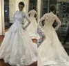 Maniche lunghe abiti più recenti in pizzo applique ad alto collo a torno in tulle abito da sposa vestido de novi plus size mdae personalizzate