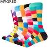 Myred 5 Pairs Jasne Multi Colorful Luksusowe Paski Argyle Mężczyźni Sukni Skarpety Bawełniane Modna Ślubna Śmieszna Nowość Załoga Skarpetka MX190719