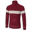 Fashion-Mens Slim Fit Tröja för höst och vintersköldpadda Neck Strikkad Pullover Classic Panalled Patterns Gratis Frakt Stickning Kläder