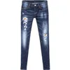 Kvinnor jeans n￶dst￤llda m￥lade dot mager fit rippade sten tv￤tt denim coola tjej jeans