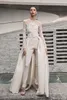 2019 Naeem Khan Brautkleider Jumpsuits lange Hülsen-Spitze mit abnehmbarem Zug Strand Brautkleider Hosen Anzüge robe de mariée