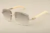 새로운 공장 직접 고급 패션 선글라스 T3524014 자연 흰색 뿔 선글라스 새겨진 렌즈, 개인 사용자 정의 새겨진 이름