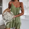 Gros-Vintage mini robe décontractée lâche femmes 2019 fronde sexy col en V licou femme courte robe de plage robe robes 3 couleurs