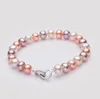 Fashion-7-8mm Natural Freshwater Pearl Bracelet 925 silver clasp