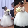 2019 Latest Cute Jewel Flower Girl Birthday Dresses Ball Gown Sheer Neck Long Sleeve With Lace Applique Kids Girls Pageant Dresses
