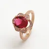Einzigartige 18k Rose Gold Oval Diamant-Blumen-Ring natürliche karminrote weiße Zircon-Schmuck Hochzeit Verpflichtungs-Jahrestags-Ringe für Frauen Größe 6-10
