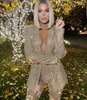 Avondjurk Yousef Aljasmi Women Kim Kardashian 2 Pieaces Pak Lederen kledingbontpak Coördinaten Hoge nek Zange mouw