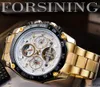 ForSining Classic Golden Tourbillon Mechanical Watch Mens Automatic Moonphase Calender rostfritt stålbälten klocka Reloj HOMBRE263T