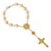 Oração Gold Silver Lace vidro Pérola Católica Rosário Pulseira Beads Virgem Maria Jesus Cruz Pulseiras Mulheres Homens Declaração Jóias