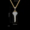 Новые мужские ключи ожерелья ожерелья Ice Out Кубический циркон золотой цвет модные рок -стрит хип -хоп украшения с цепью для подарочных291U