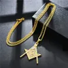 Mode män hiphop frimurer hänge 18k guld pläterad halsband mens smycken kristall roston design länk kedja punk halsband för 5218489