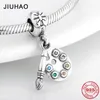 Högkvalitativ 925 Sterling Silver Färgglada CZ Brush Palette Pendants Pärlor Fit Original Pandora Charm Armband Smycken Göra V191220