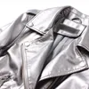 レディースレザーFAUX WSEOREの女性ショートPUジャケット2021 Outwear Silver Long SleeveオートバイとコートバイカーNS11221
