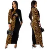 Kvinnor Leopard Lip Maxi Klänningar Långärmad Crew Neck Långärmad Patchwork Trendig Pencil Dress Fall Sommar Sexig skjorta Ny LJJA2974