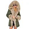 Womens Faux 모피 후드 코트 육군 녹색 검정 두꺼운 따뜻한 코트 여성 긴 길이 재킷 무료 배송