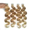 Best verkopende huid inslagband in haarverlenging Braziliaanse Remy Menselijk Haar Body Wave 100g / 40piece Factory Prijs