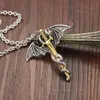 Drachen Halskette für Männer Frauen Titan Stahl Schwert Anhänger Punk Schwert Drachen Anhänger Halskette für Männer