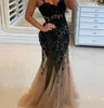 Elegant Lace Black Mermaid Prom Dresses Juniors Straps Tulle 2020 Formal African Plus Size Party Gowns Robe De Soiree Evening Train