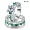 Uppsättning av parringar Zircon 18K White Gold Filled S925 Silver Women039s Wedding Ring Set Men039s Titanium Steel Ring Jewel2830678