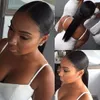 Cute African American ponytail hairstyles Sleek silky straight pony tail hairpiece clip in wraps aroud natural hair pony tail 120g