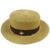 Sombrero tejido de ala ancha de moda Oro Metal Abeja Sombrero ancho de paja de moda Sombrero de paja tejido de visera plana de padres e hijos