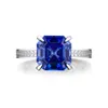 AINUOSHI 6 Carat Asscher Cut Solitaire Bleu Anneaux Créé Tanzanite Gemstone Fiançailles De Mariage Bague En Argent Sterling Bijoux Y200106