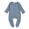 Footies do bebê crianças meninos meninas articulação sólida pit macacões de poço bebê bolso macacão macacão recém-nascido manga comprida botão de malha onesies py716